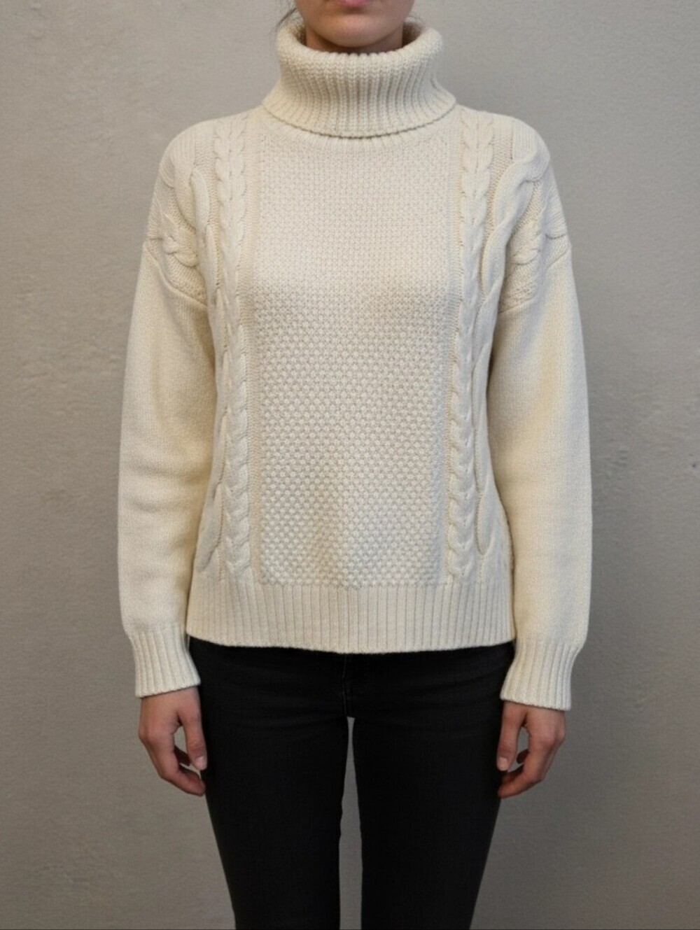 Madewell Women's Cream Cable Knit Turtle Neck Sweater Sz S Cotton Blend Casual